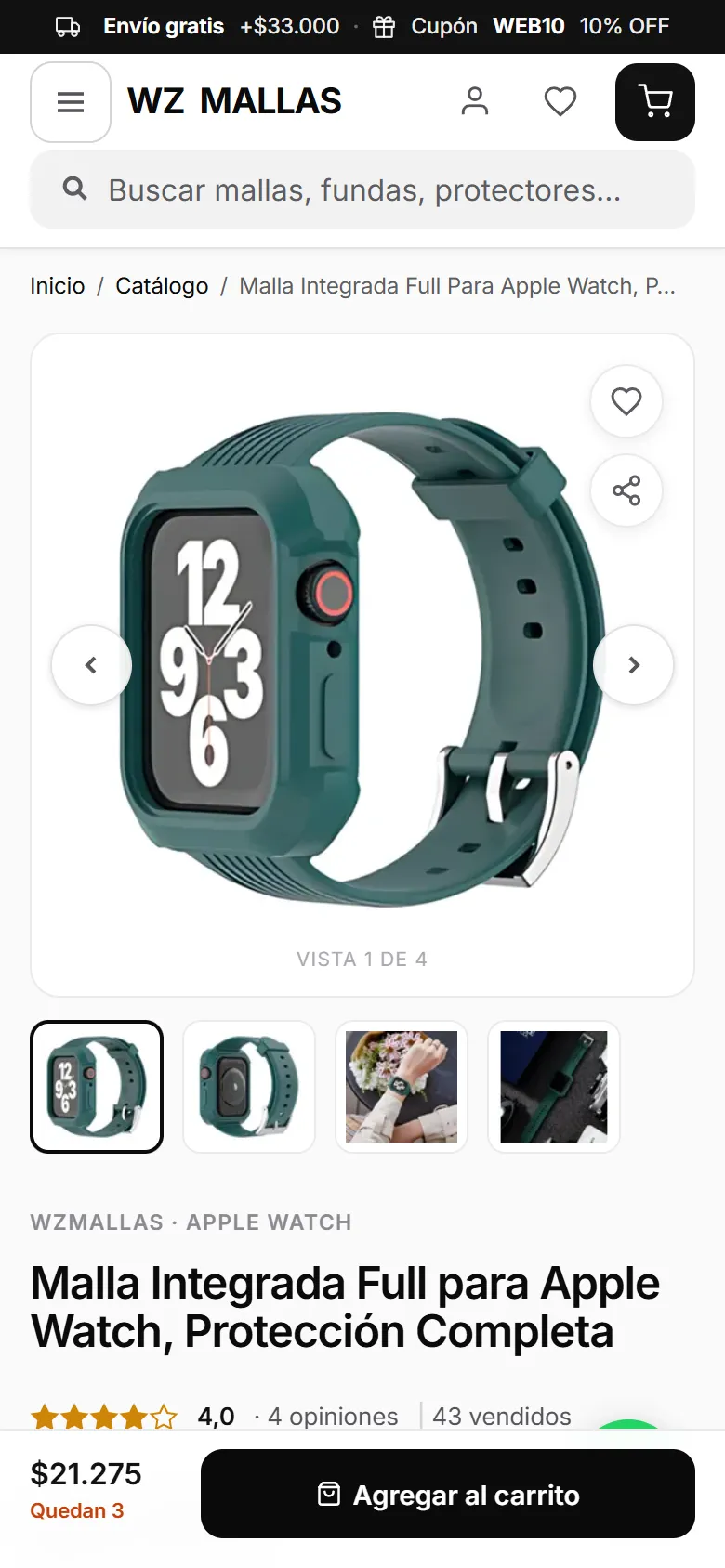La misma tienda en el celular.